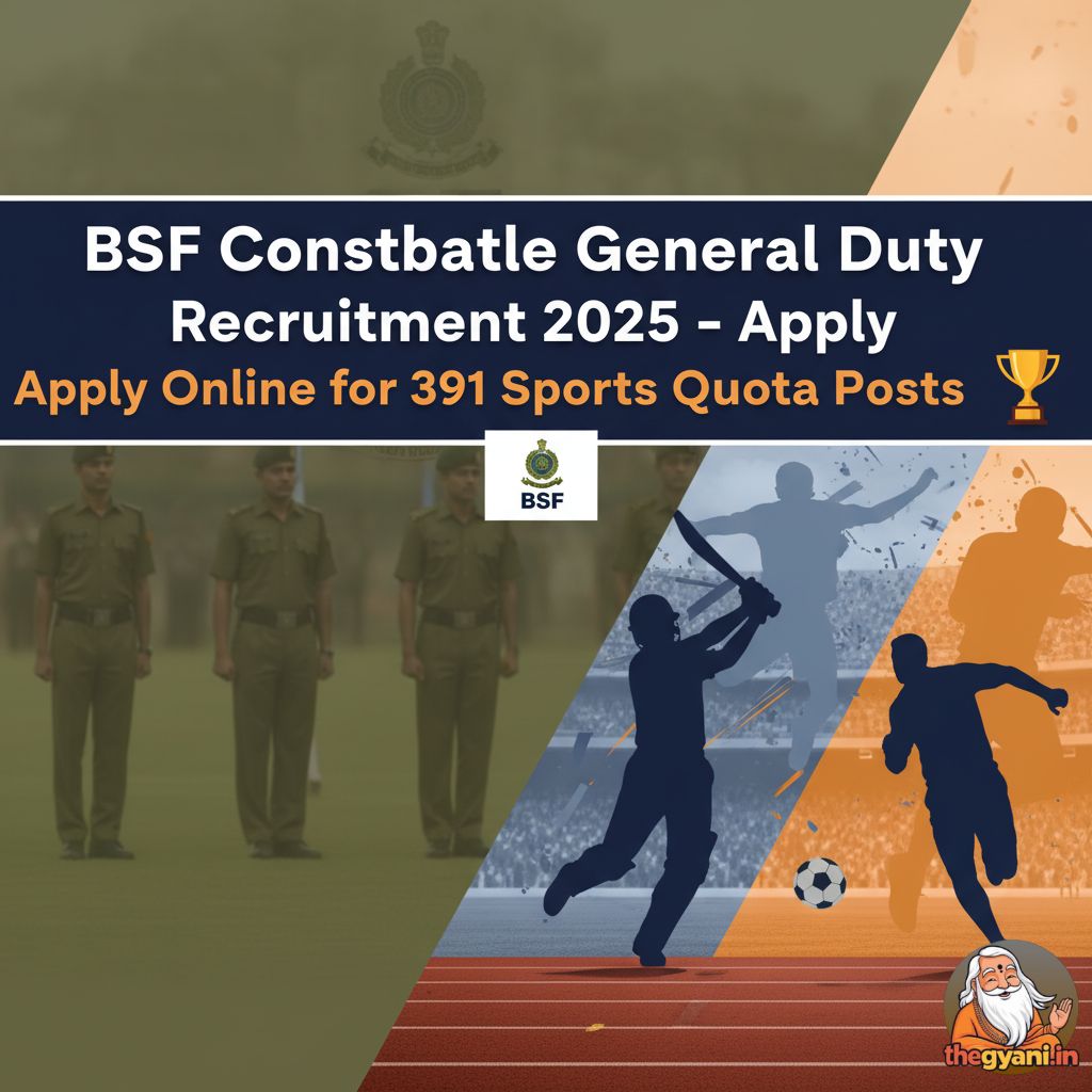 BSF Constable General Duty Recruitment 2025 – Indian male and female sportsperson saluting with BSF emblem and tricolor in the background